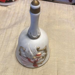 Vintage bisque Victorian angel cherub Christmas decorative gold bell